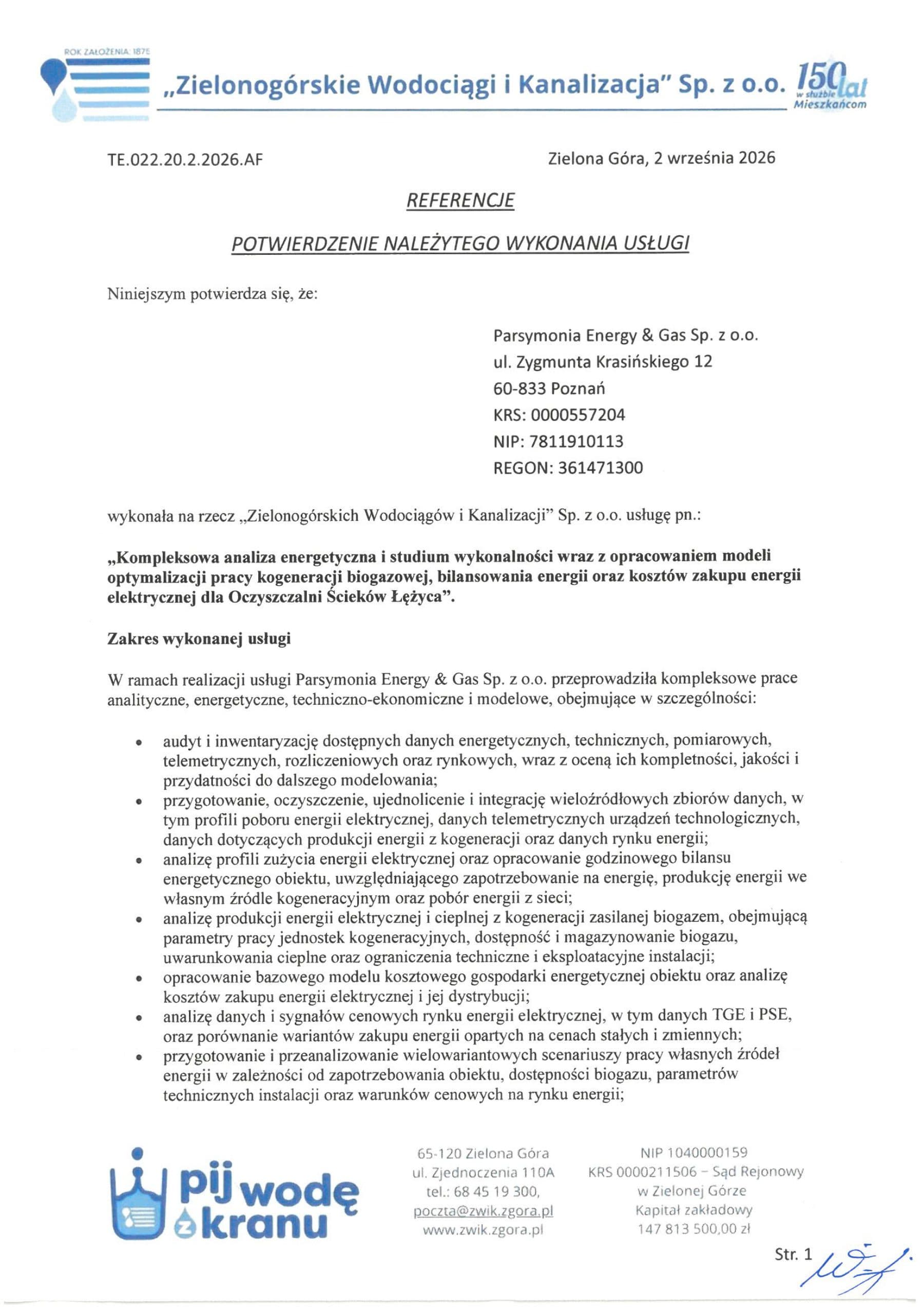 Referencja: ZWiK Zielona Góra, strona 1