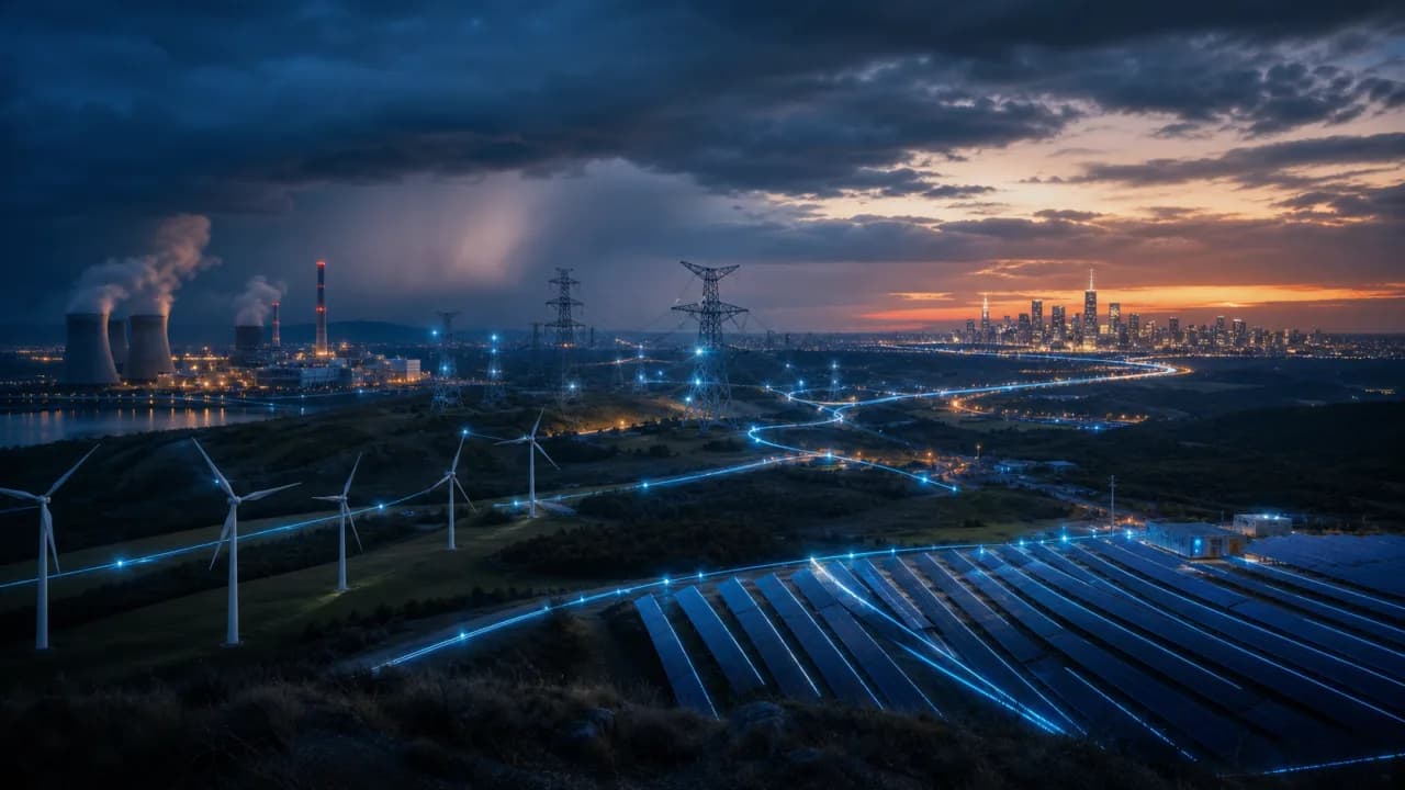 System energetyczny łączący elektrownię, sieć, miasto i odnawialne źródła